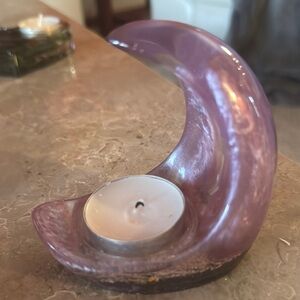 Handmade Iridescent Purple Resin Crescent Candle Holder-One of a Kind